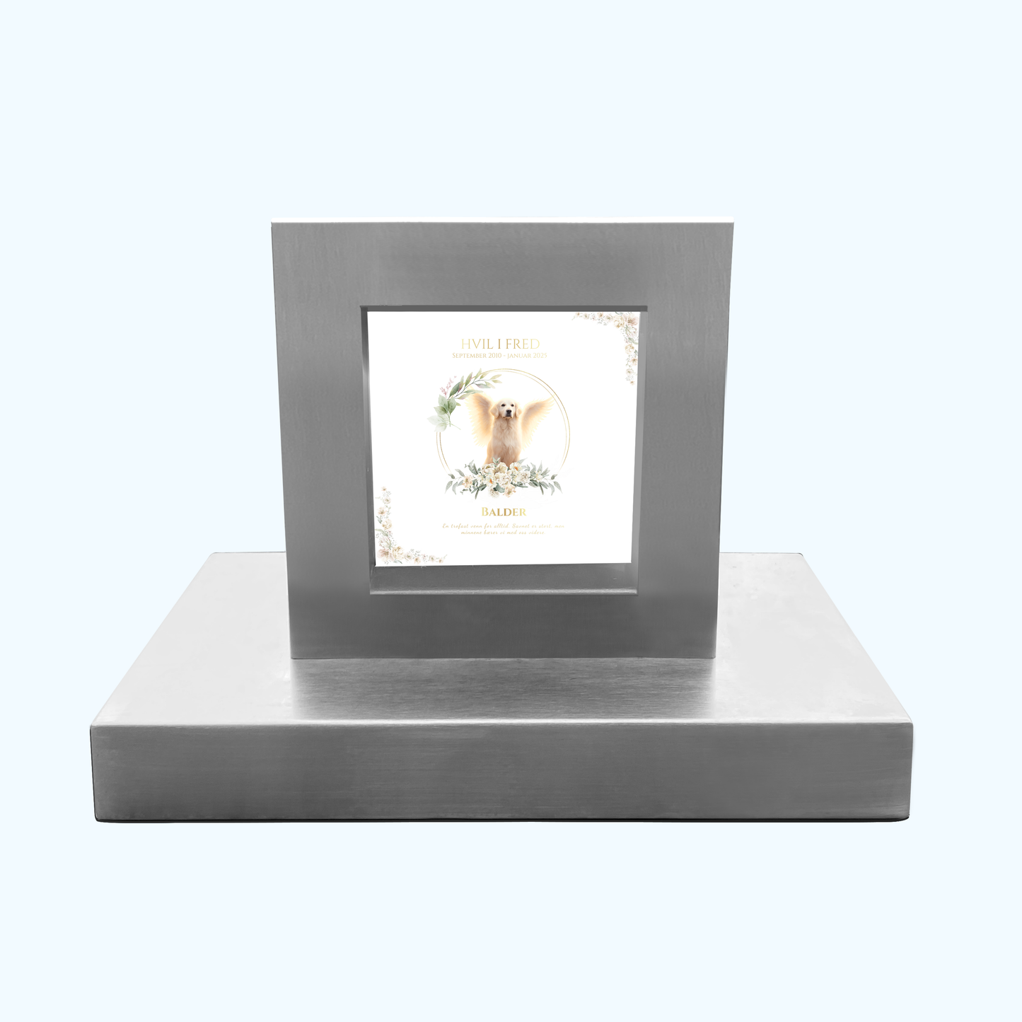 Gravstøtte for kjæledyr i vakkert børstet stål